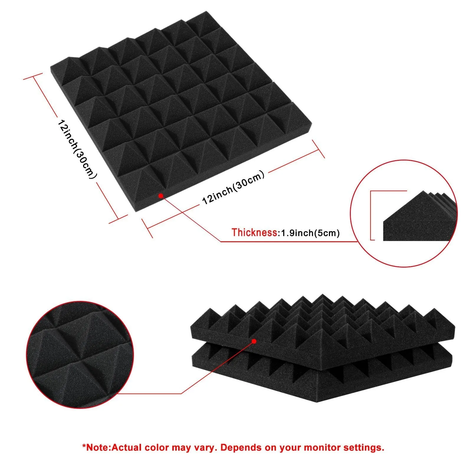 12-Pack: Sound Absorbing Foam for Recording Studio