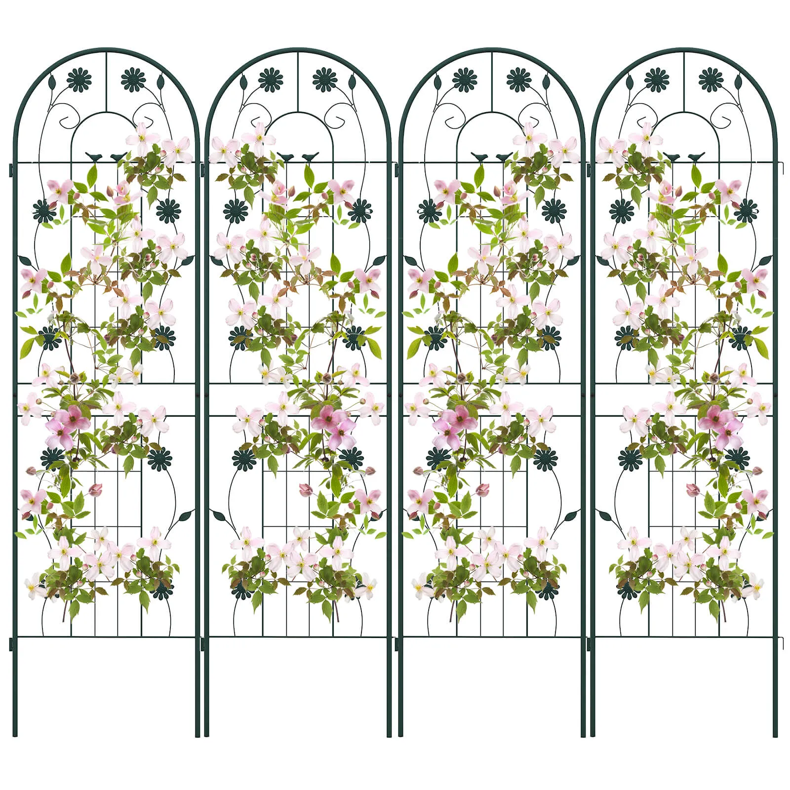 2/4 Pack Metal Garden Trellis 180 cm x 50 cm Wire Lattice Panel-Green-4 Pack
