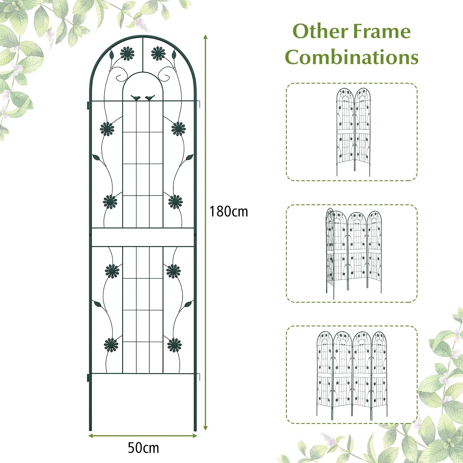 2/4 Pack Metal Garden Trellis 180 cm x 50 cm Wire Lattice Panel-Green-4 Pack