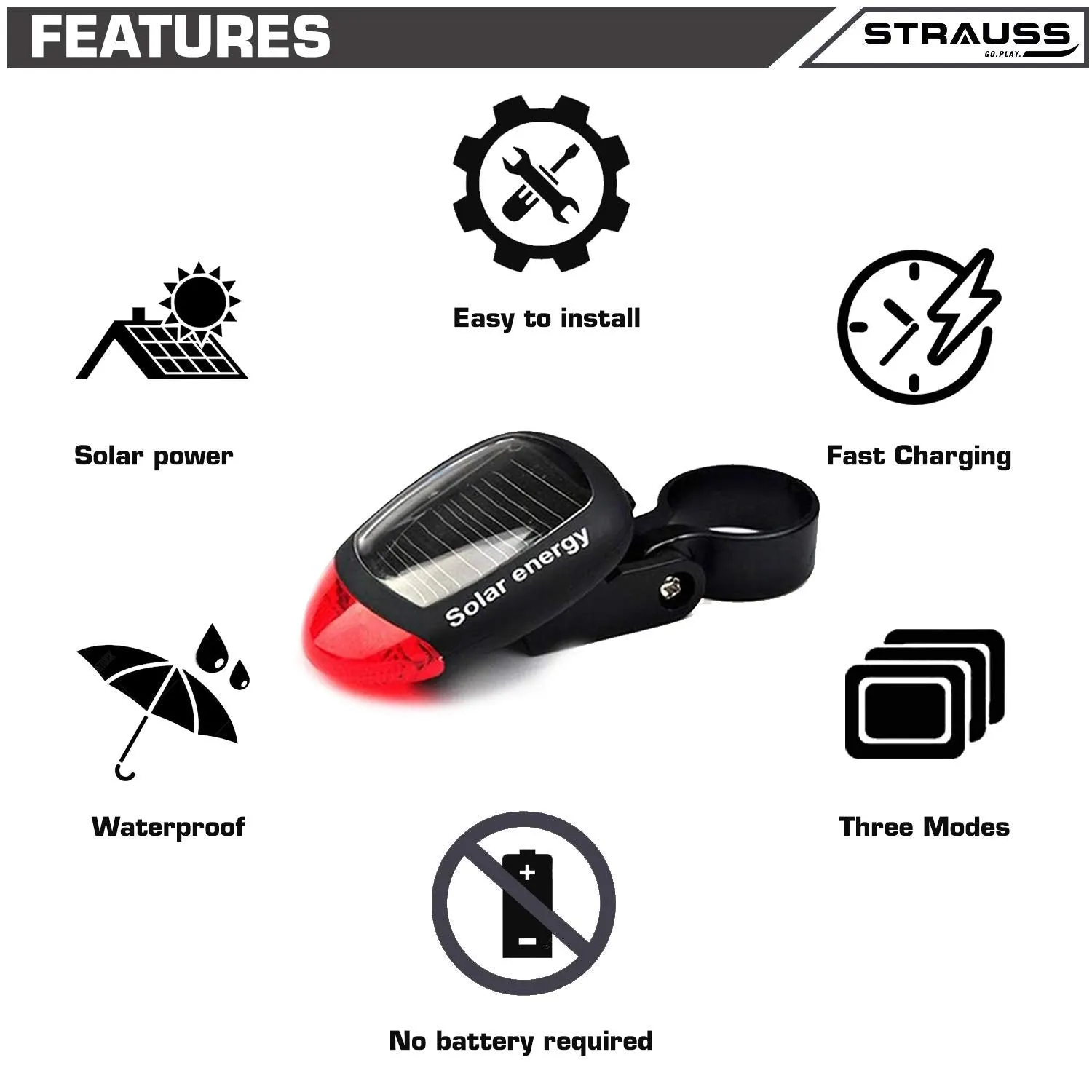 Bicycle Solar Tail Light | Cycle Back Light | Cycle Rear Light (Pack of 2)