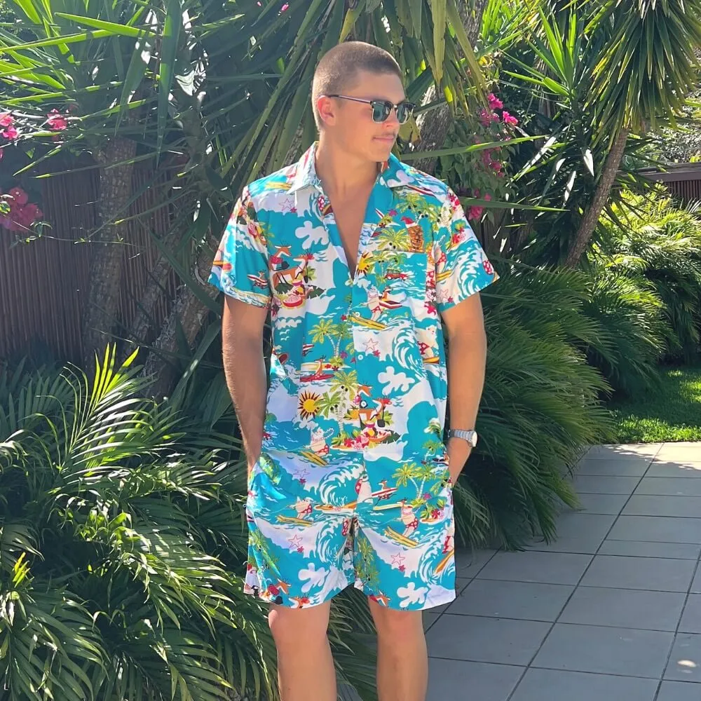 Blue Surfing Santa - Mens Christmas Shirt & Shorts