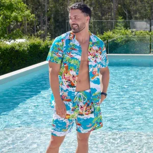 Blue Surfing Santa - Mens Christmas Shirt & Shorts