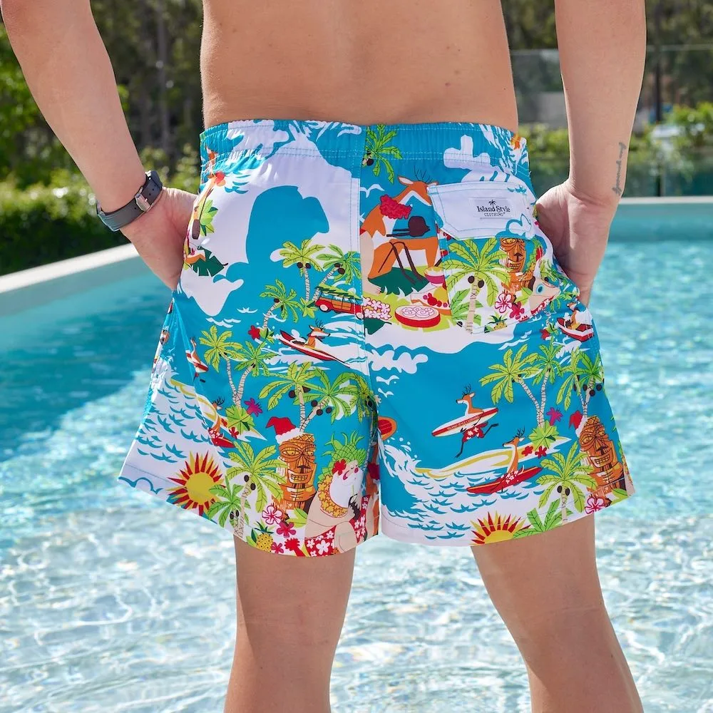 Blue Surfing Santa - Recycled Swim Shorts