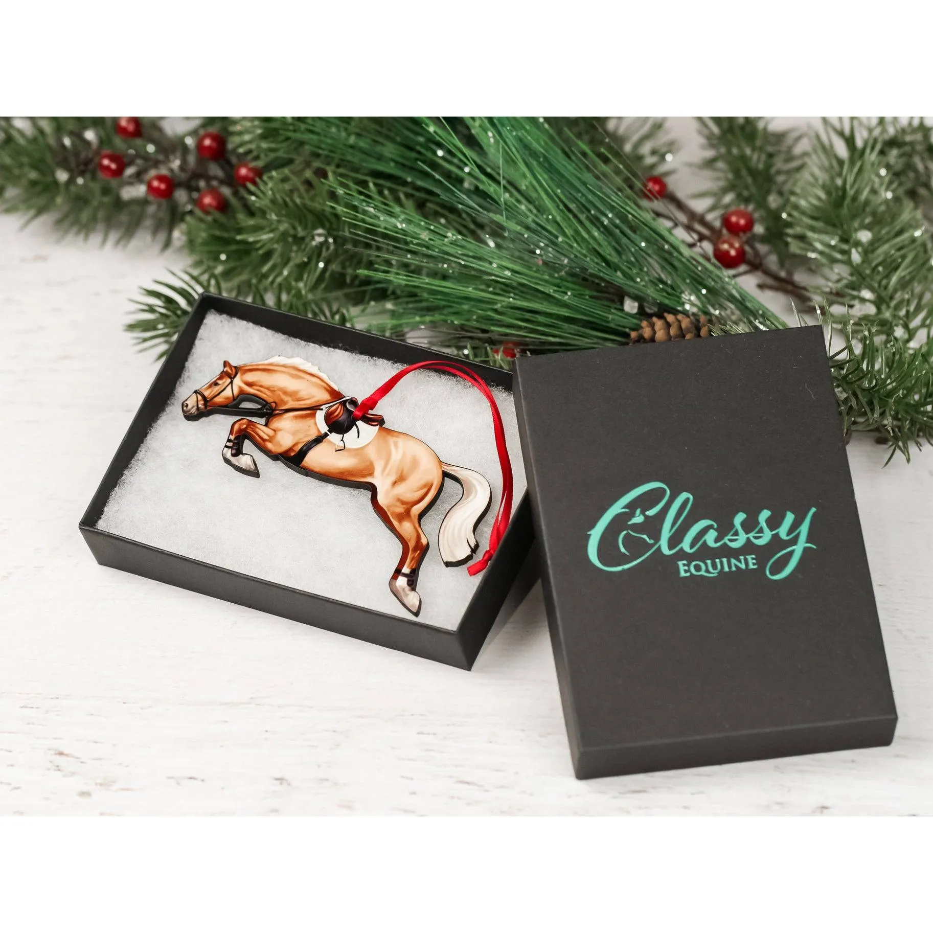 Classy Equine Jumping Horse Ornament - Palomino Hunter Jumper