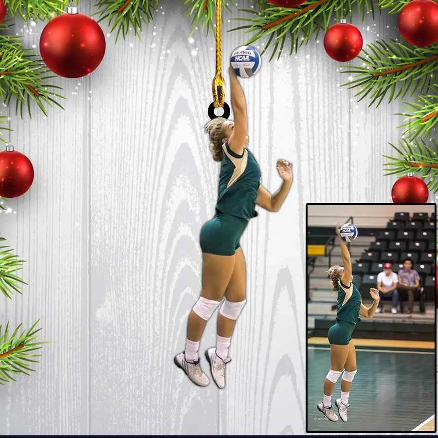 Custom Photo Personalized Beach Volleyball Acrylic Christmas Ornament, Gift For Volleyball Players