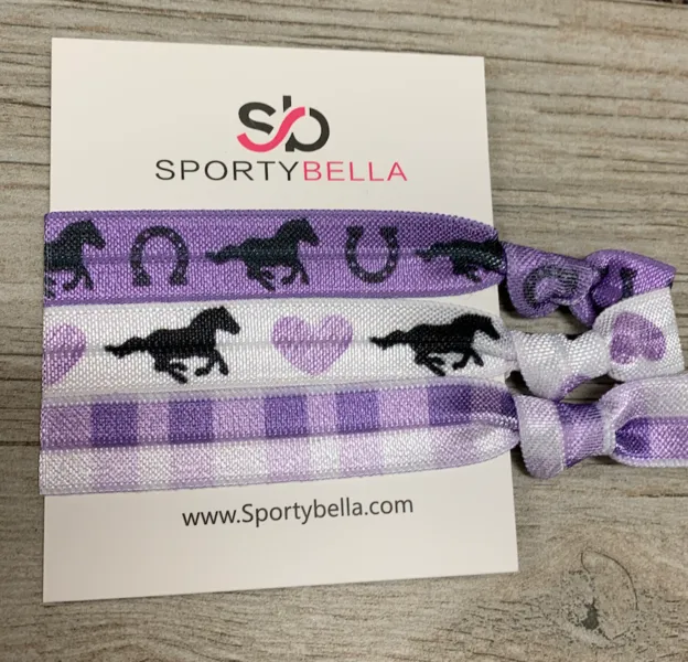 Girls Purple Equestrian Horse Hair Ties - 3pc Set