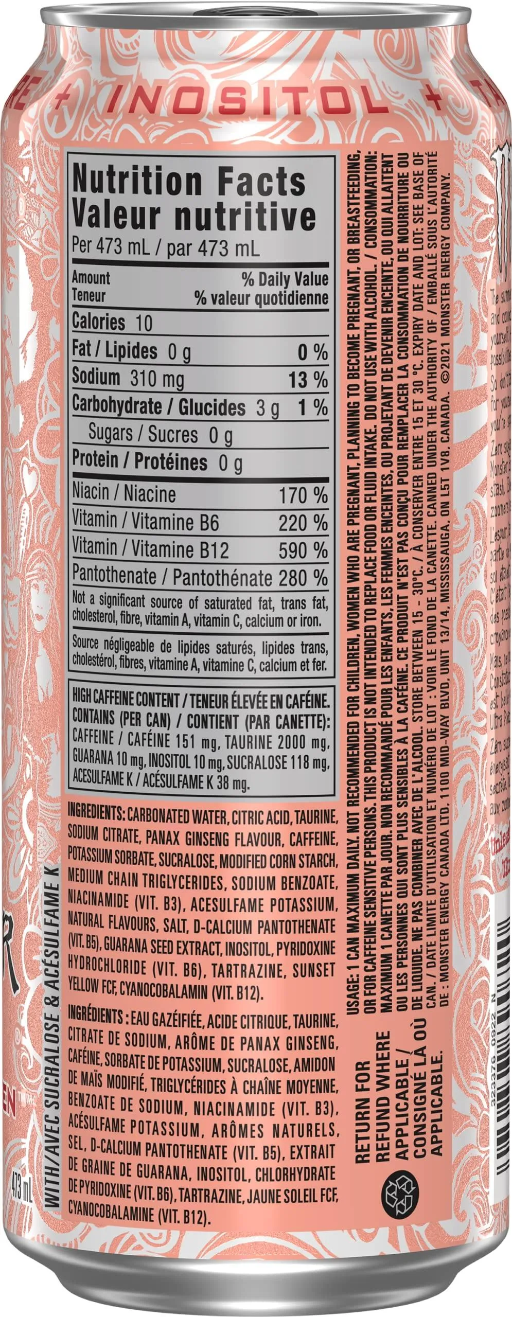Monster Energy, Ultra Peachy Keen, 473mL Cans, Pack of 12