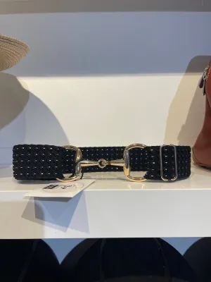 Pesazia - Stretch Bit Belts - Black/Silver Specs w/ Gold Snaffle Bit
