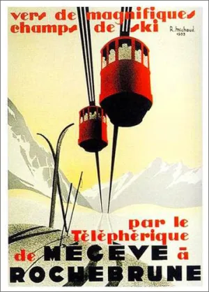 Rochebrune Cable Cars c.1933 Vintage Skiing 20x28 Poster Reproduction - Editions Clouets