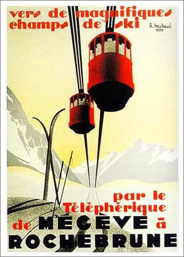 Rochebrune Cable Cars c.1933 Vintage Skiing 20x28 Poster Reproduction - Editions Clouets