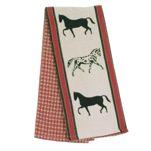 Show Horses Red Waffle Weave Kitchen Towel