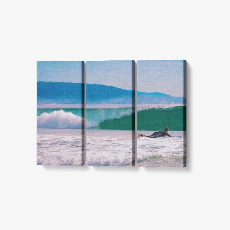 Surf's Up - 3 Piece Canvas Wall Art - Framed Ready to Hang 3x8"x18"