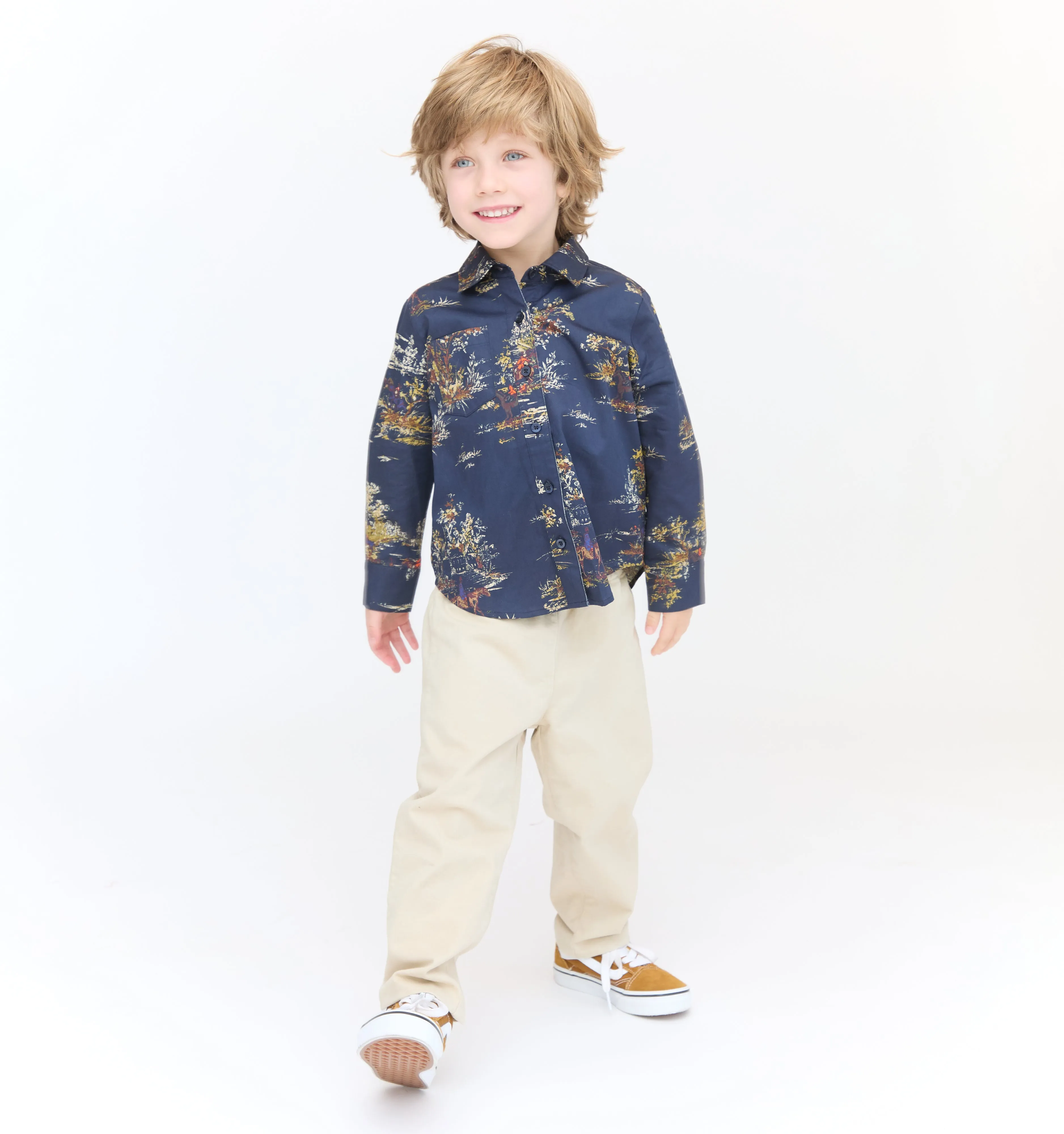 The Tiny Brennan Shirt - Navy Equestrian Toile