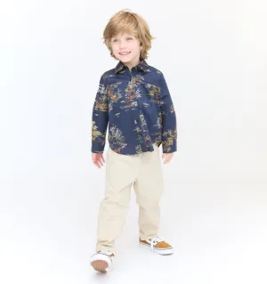 The Tiny Brennan Shirt - Navy Equestrian Toile
