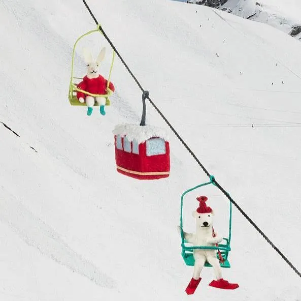 Winter Bunny in Chair Lift Felt Ornament