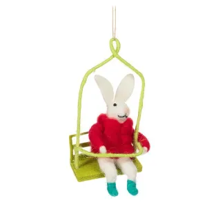 Winter Bunny in Chair Lift Felt Ornament