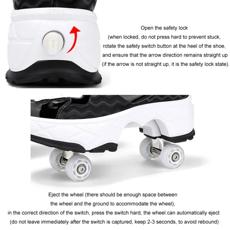 With Brakes Deformable Four-wheel Retractable Double-row Dual-purpose Roller Skates, Size: 42(DF08 Pink)