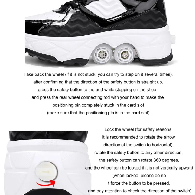 With Brakes Deformable Four-wheel Retractable Double-row Dual-purpose Roller Skates, Size: 42(DF08 Pink)